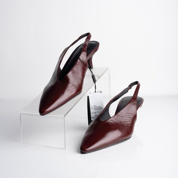 Massimo Dutti Shoes - Massimo Dutti Womens Leather Slingback Heels Burgundy Red US 9 EU 40 New